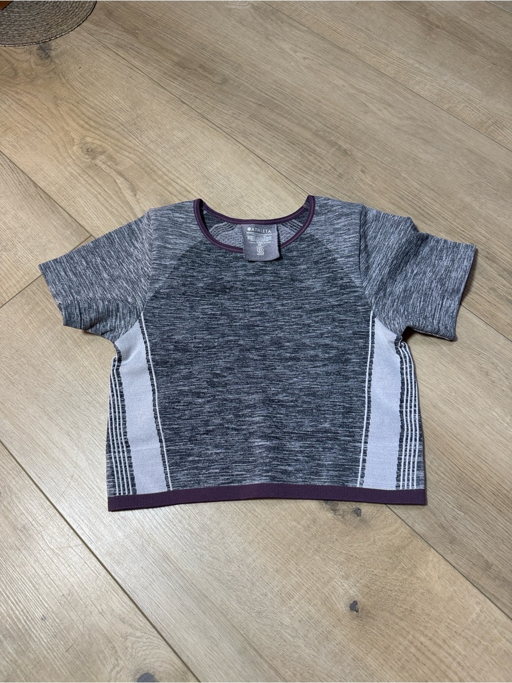 Athleta Grey Heather Crop Top with Purple Trim
